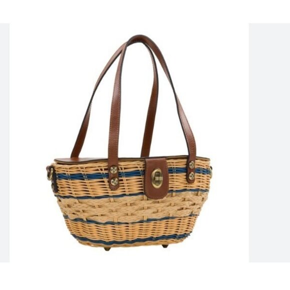 PATRICIA NASH Thea Mini rattan basket crossbody bag with Greek Floral scarf - Picture 2 of 11